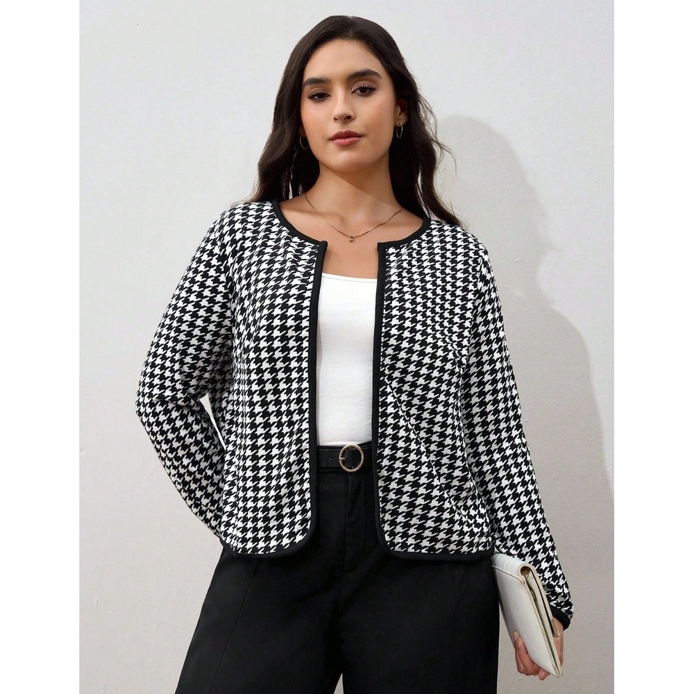 Emery Rose Houndstooth Blazer Jacket Long sleeve Open Front Chic Stylish 3XL 18